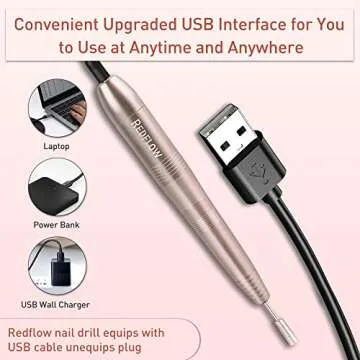 RedFlow Electric Nail Drill, Acrylic Nail Drill Kit, for Nail File Exfoliating Abrasive Nail Drill Machine, with 11 Pcs Nail Drill Bits, Brush,Nail Cutter and 50 Sanding Bands Nail Drill Set (Gold)