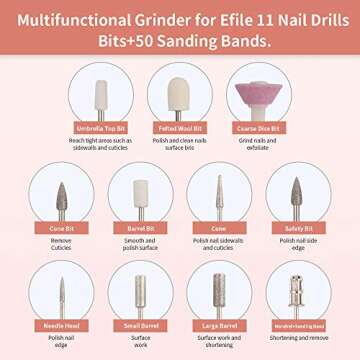 RedFlow Electric Nail Drill, Acrylic Nail Drill Kit, for Nail File Exfoliating Abrasive Nail Drill Machine, with 11 Pcs Nail Drill Bits, Brush,Nail Cutter and 50 Sanding Bands Nail Drill Set (Gold)