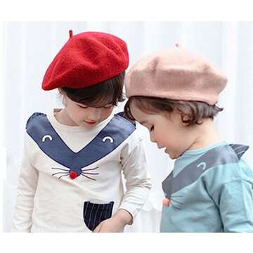 Classic French Berets for Baby-Girls Solid Wool Blend Artist Beanie Cap Toddler Warm Painter Beret 20.5" fit for 2-6 Years