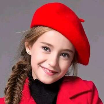 Classic French Berets for Baby-Girls Solid Wool Blend Artist Beanie Cap Toddler Warm Painter Beret 20.5" fit for 2-6 Years