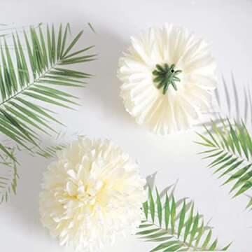 HinyoCo 30 Pcs Artificial Chrysanthemums Heads Ball Flowers，Silk Chrysanthemum Ball Bouquet White Bouquets Hydrangea for Home Office Coffee House Parties and Wedding（Milk White）
