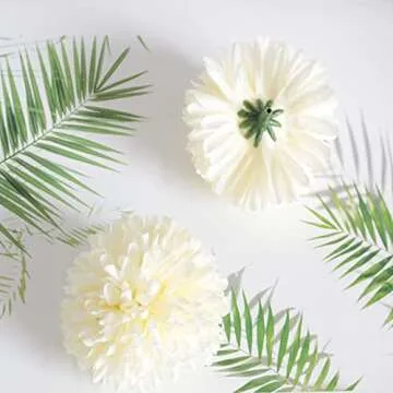 HinyoCo 30 Pcs Artificial Chrysanthemums Heads Ball Flowers，Silk Chrysanthemum Ball Bouquet White Bouquets Hydrangea for Home Office Coffee House Parties and Wedding（Milk White）