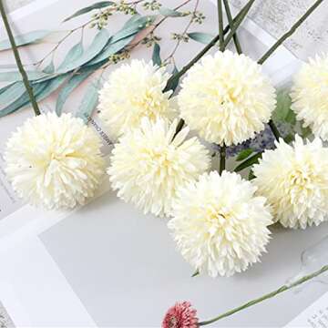 HinyoCo 30 Pcs Artificial Chrysanthemums Heads Ball Flowers，Silk Chrysanthemum Ball Bouquet White Bouquets Hydrangea for Home Office Coffee House Parties and Wedding（Milk White）
