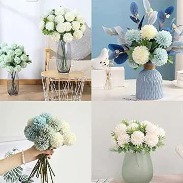 HinyoCo 30 Pcs Artificial Chrysanthemums Heads Ball Flowers，Silk Chrysanthemum Ball Bouquet White Bouquets Hydrangea for Home Office Coffee House Parties and Wedding（Milk White）