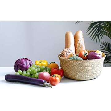 POTEY 720301 2 Pack Seagrass Plant Basket - Hand Woven Belly Basket with Handles, Storage Laundry, Picnic, Plant Pot Cover, Home Decor and Woven Straw Beach Bag (Middle,Brown)