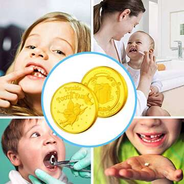 Tooth Fairy Coins Reward Commemorative Coin Collection Experience Gift for Lost Teeth Kids(6pcs)