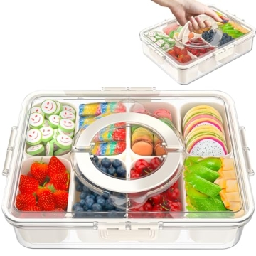 Snackle Box Container,Divided Serving Tray with Lid and Handle,Portable Snack Box for Candy, Fruits,...
