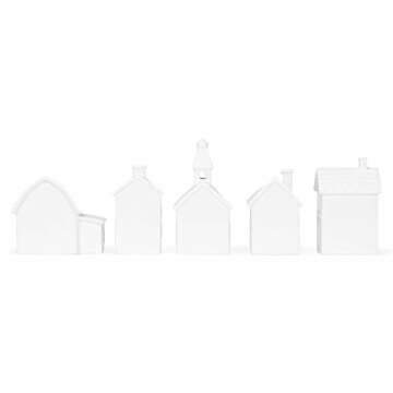 Mark Feldstein & Associates Village with Trees Winter White Glazed Porcelain Holiday Tabletop Figurines, Set of 11, 7 Inch