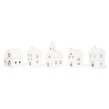 Mark Feldstein & Associates Village with Trees Winter White Glazed Porcelain Holiday Tabletop Figurines, Set of 11, 7 Inch