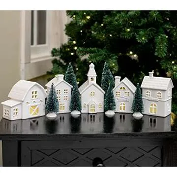 Charming Porcelain Village Set with Trees for Holidays