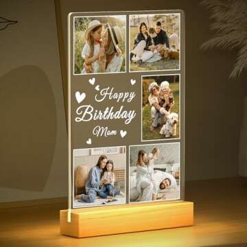 Personalized Birthday Gifts for Mom from Daughter Son, Custom Collage Picture Frames with Night Ligh...