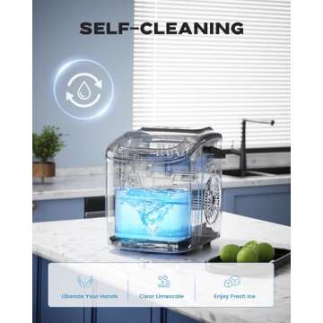 ecozy Ice Makers Countertop, Portable Ice Machine with Carry Handle, Ice in 6Mins, 26 lbs/Day, Auto-Cleaning Ice Maker with Basket and Scoop, for Home/Kitchen/Camping/RV