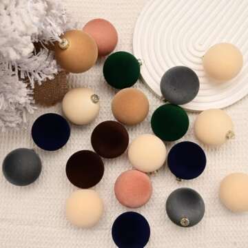 Maritown Velvet Christmas Ornaments Balls 12 Pcs 2.4 Inches Flocked Plastic Shatterproof Xmas Ball Holiday Party Hanging Decorations for Christmas Tree Home Office Decor