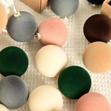 Maritown Velvet Christmas Ornaments Balls 12 Pcs 2.4 Inches Flocked Plastic Shatterproof Xmas Ball Holiday Party Hanging Decorations for Christmas Tree Home Office Decor