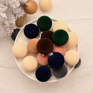Maritown Velvet Christmas Ornaments Balls 12 Pcs 2.4 Inches Flocked Plastic Shatterproof Xmas Ball Holiday Party Hanging Decorations for Christmas Tree Home Office Decor