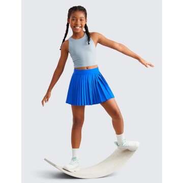 CRZ YOGA Girls Butterluxe Double Lined Tank Tops High Neck Racerback Cropped Basic Sleeveless Dance Yoga Cambric Blue Large