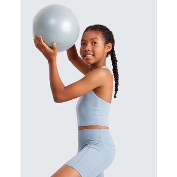 CRZ YOGA Girls Butterluxe Double Lined Tank Tops High Neck Racerback Cropped Basic Sleeveless Dance Yoga Cambric Blue Large