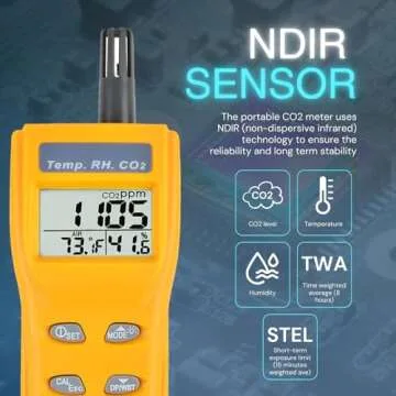 CO2 Meter Air Quality Monitor Handheld CO2 Monitor 0~9999ppm Measurement Carbon Dioxide Temperature Humidity Detector NDIR Sensor Indoor Outdoor Air Quality Tester