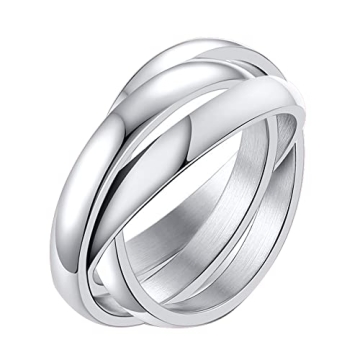 JAJAFOOK Women's Stainless Steel Gold Silver Rose Triple Band Interlocked Rolling Ring (Three Rings ...