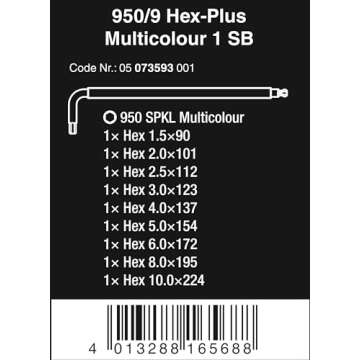 Wera Tools 05073593001 950 SPKL/9 SM N SB Long ARM HEX Key Set, One Size, Multi
