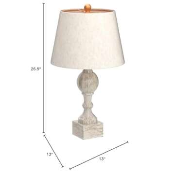 Cory Martin W-6239CAW-2PK Fangio Lighting's #6239CAW-2PK Pair of 26.5 in. Distressed, Sculpted Column Resin Table Lamps in a Cottage Antique White Finish, 2 Piece