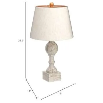 Cory Martin W-6239CAW-2PK Fangio Lighting's #6239CAW-2PK Pair of 26.5 in. Distressed, Sculpted Column Resin Table Lamps in a Cottage Antique White Finish, 2 Piece