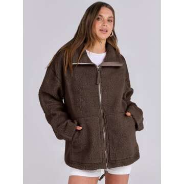 ANRABESS Womens Fleece Jacket Oversized Zip Up Sherpa Fuzzy Casual Coats Winter Fall Outerwear 2024 ...