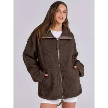 ANRABESS Womens Fleece Jacket Oversized Zip Up Sherpa Fuzzy Casual Coats Winter Fall Outerwear 2024 ...