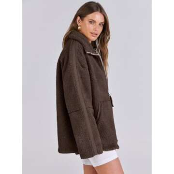 ANRABESS Womens Fleece Jacket Oversized Zip Up Sherpa Fuzzy Casual Coats Winter Fall Outerwear 2024 Clothes with Pockets Small