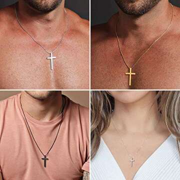 M MOOHAM Stainless Steel Cross Pendant Necklaces for Men Pendant Chain 22 Inch Black, Christian Reli...