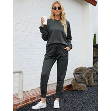 Bofell Lounge 2 Piece Sets for Women Fashion 2023 Two Piece Outfits Jogger Sets Grey L
