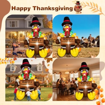 6FT Thanksgiving Inflatable Turkey with LED Lights