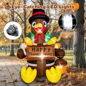 6FT Thanksgiving Inflatable Turkey with LED Lights