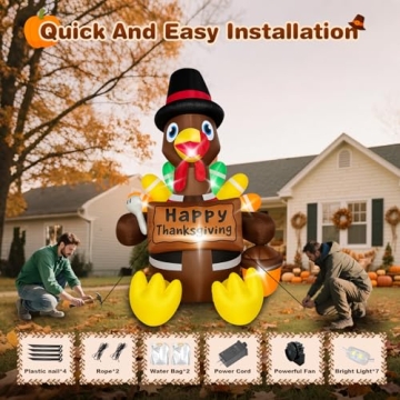 6FT Thanksgiving Inflatable Turkey with LED Lights