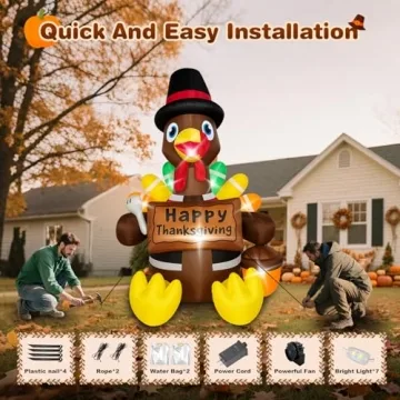 6FT Thanksgiving Inflatable Turkey with LED Lights