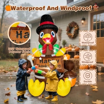 6FT Thanksgiving Inflatable Turkey with LED Lights