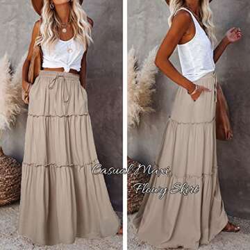 EARKOHA Womens Casual High Waist Tie Paisley Print Long Maxi Skirt with Pockets Tan L