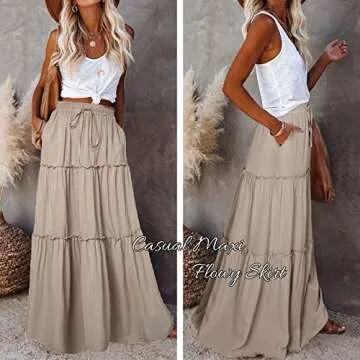 EARKOHA Womens Casual High Waist Tie Paisley Print Long Maxi Skirt with Pockets Tan L