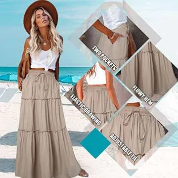 EARKOHA Womens Casual High Waist Tie Paisley Print Long Maxi Skirt with Pockets Tan L