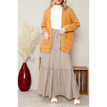 EARKOHA Womens Casual High Waist Tie Paisley Print Long Maxi Skirt with Pockets Tan L