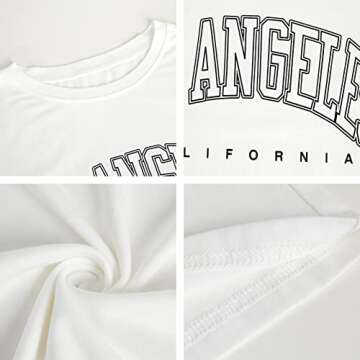 Fazortev Womens Oversized Long Sleeve T Shirts Los Angeles California Graphic Tees Loose Fit Casual Crew Neck Tunic Tops White