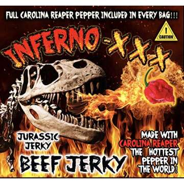 Jurassic Jerky Inferno XXX Hot Beef Jerky with Carolina Reaper