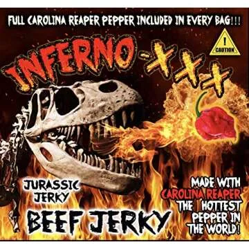 Jurassic Jerky Inferno XXX Hot Beef Jerky with Carolina Reaper