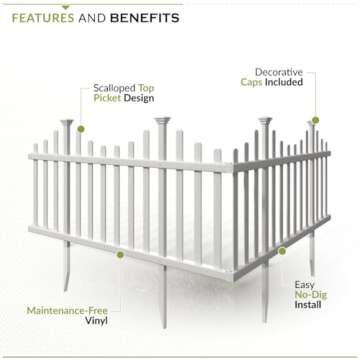 2.5ft H x 4.7ft W (2 Panels) No Dig Zippity Madison Fence Panel Kit, No Dig Fence Panels, White Vinyl Fences for Yard, Temporary Fence for Backyard, White Picket Fence Garden Border, DIY Fence ZP19001