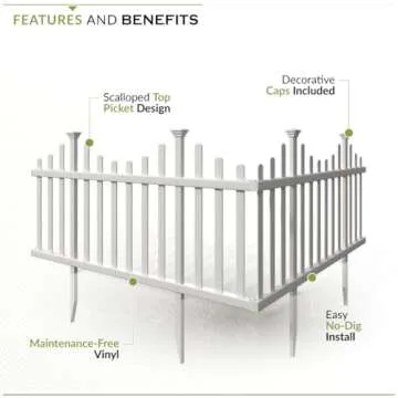 2.5ft H x 4.7ft W (2 Panels) No Dig Zippity Madison Fence Panel Kit, No Dig Fence Panels, White Vinyl Fences for Yard, Temporary Fence for Backyard, White Picket Fence Garden Border, DIY Fence ZP19001