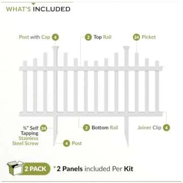 2.5ft H x 4.7ft W (2 Panels) No Dig Zippity Madison Fence Panel Kit, No Dig Fence Panels, White Vinyl Fences for Yard, Temporary Fence for Backyard, White Picket Fence Garden Border, DIY Fence ZP19001