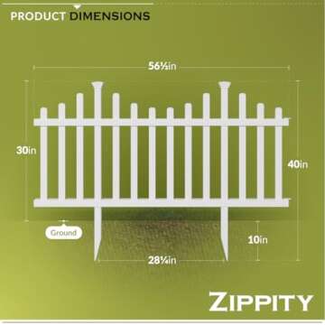 2.5ft H x 4.7ft W (2 Panels) No Dig Zippity Madison Fence Panel Kit, No Dig Fence Panels, White Vinyl Fences for Yard, Temporary Fence for Backyard, White Picket Fence Garden Border, DIY Fence ZP19001