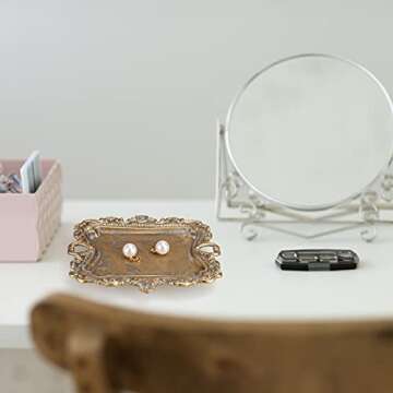 Vintage Gold Small Jewelry Tray Rustic Ring Dish Plate Antique Earring Necklace Brass Tray Cute Trin...