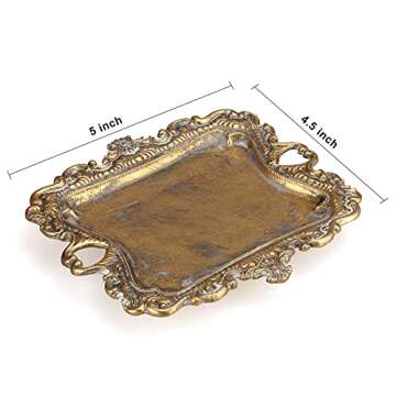 Vintage Gold Small Jewelry Tray Rustic Ring Dish Plate Antique Earring Necklace Brass Tray Cute Trinket Dish Home Decor Gift Mini Decorative Wedding Little Jewelry Display Holder Trays