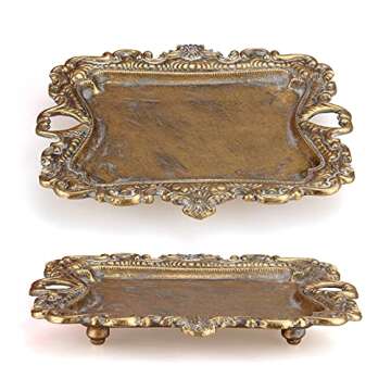 Vintage Gold Small Jewelry Tray Rustic Ring Dish Plate Antique Earring Necklace Brass Tray Cute Trinket Dish Home Decor Gift Mini Decorative Wedding Little Jewelry Display Holder Trays